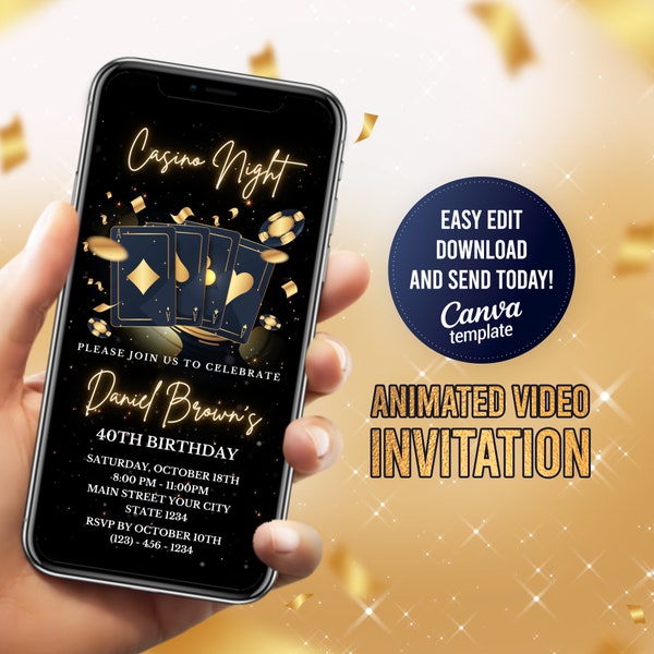 Electronic Casino Birthday Invitation, Poker Party Invite, Digital Casino Evite, Casino Night, Ace Plying Card Invite, Retirement Invitation