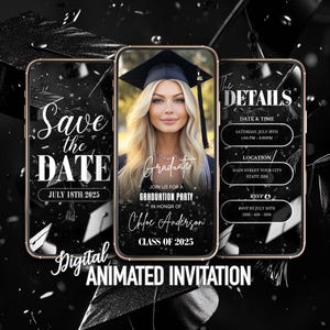 Convite de formatura em preto e branco: turma de 2025 (download digital)