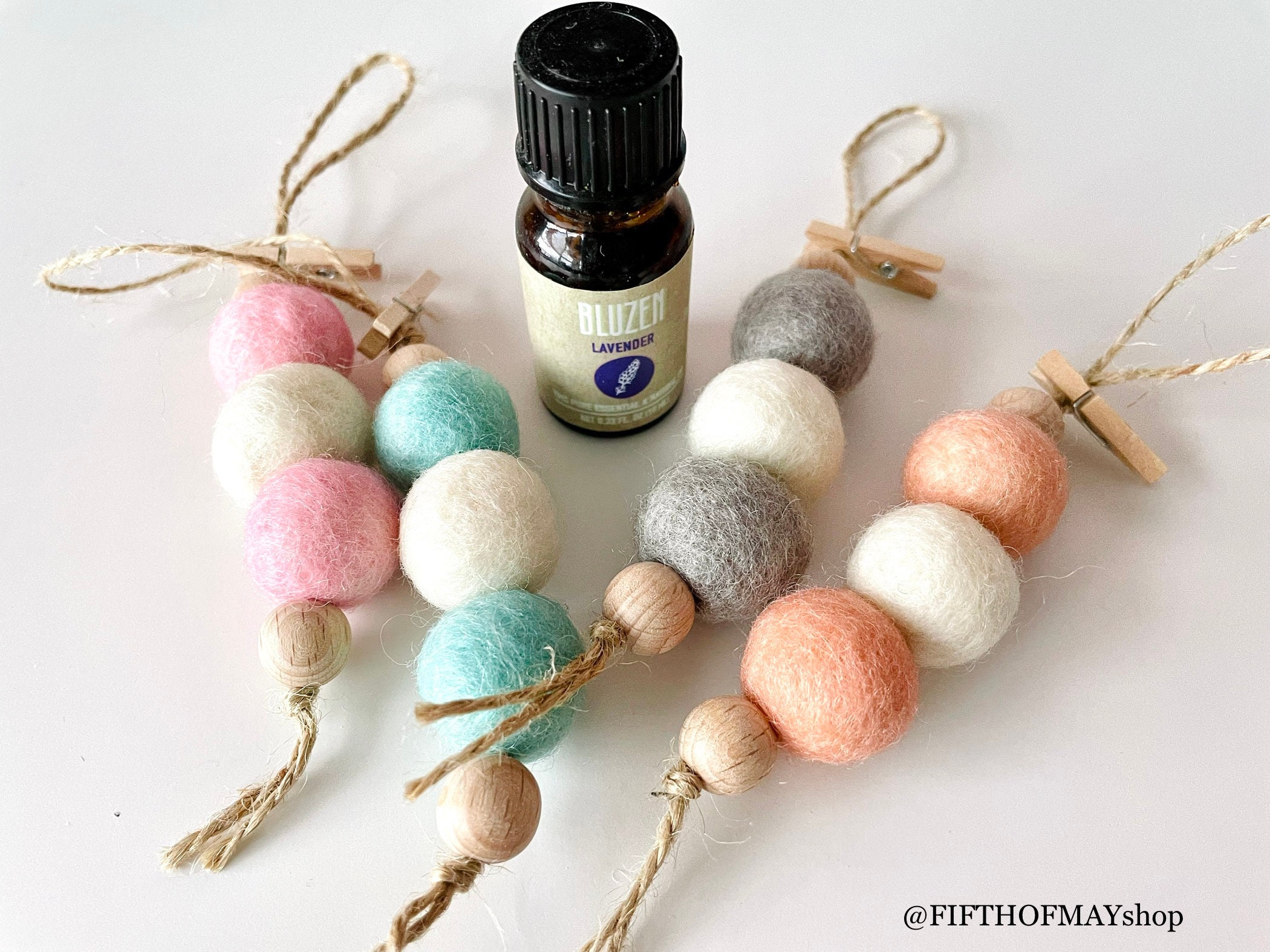 Felt Ball and Wood Bead Keychain Craft Kit With White Wool Felted