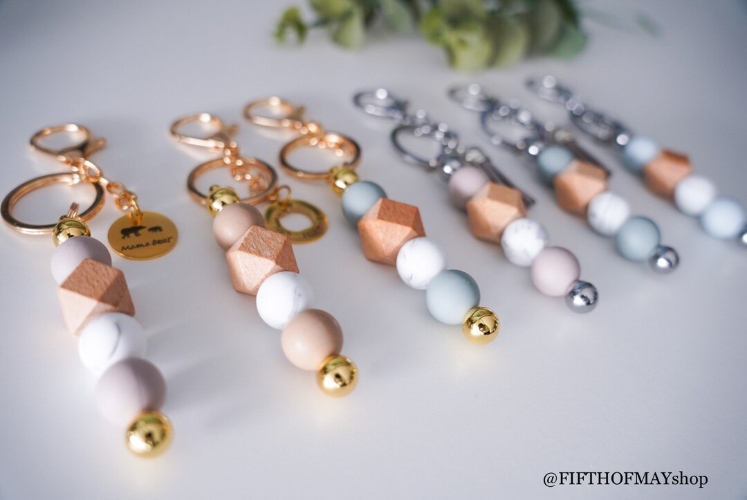 Marble Wood Bead Keychain: Minimalist Metal Keyring - Etsy