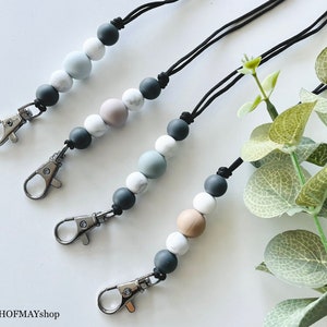 Minimalistyczna smycz 24" lub 28" - Kolekcja Marble || Smycz z koralikami, Smycz zrywana, Prezent dla nauczyciela, Prezent dla pielęgniarki, Uchwyt na identyfikator, Smycz dla nauczyciela
