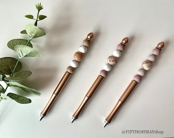 Rose Gold Refillable Pen (one refill included) || black ink, silicone beads, stylish workspace, teacher gift, floral pen, metal pen