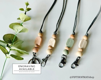 Elegant Lanyard - Polymer & Wood Collection || Beaded Lanyard, Breakaway Lanyard, Teacher Lanyard, Nurse Gift, Badge Holder, ID Card Holder