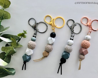 Keychain - Crochet & Silicone Bead || gold key ring, purse accessories, minimal design, bridesmaid gift, teacher gift, couples gift