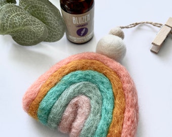 Essential Oil Diffuser - Bubble Gum Rainbow || Felt Wool Ball Diffuser, Car Air Freshener, Car Oil Diffuser, Office Diffuser, Aromatherapy