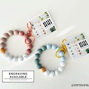 Pulsera con llavero - Ombre moteado // Pulsera de silicona, llavero de oro rosa, accesorio para bolso, manos libres, pulsera para mujer, regalo para mamá
