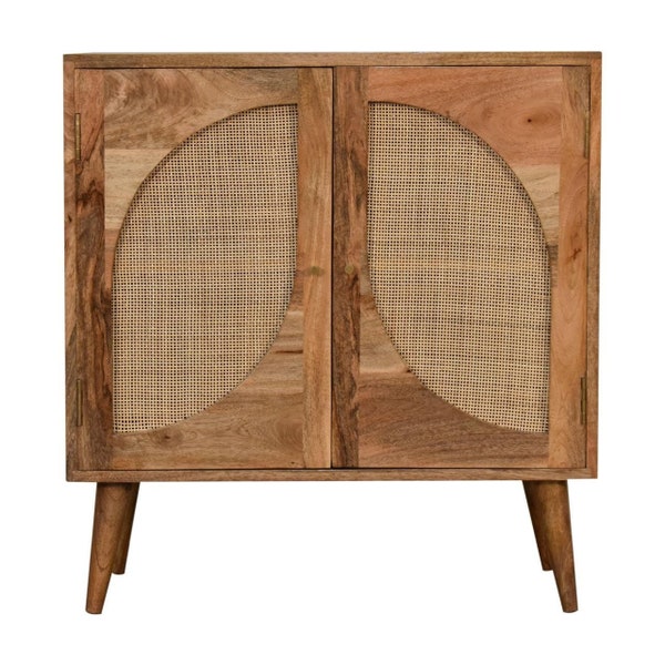 Wooden Oak Rattan Leaf Door Sideboard Cabinet