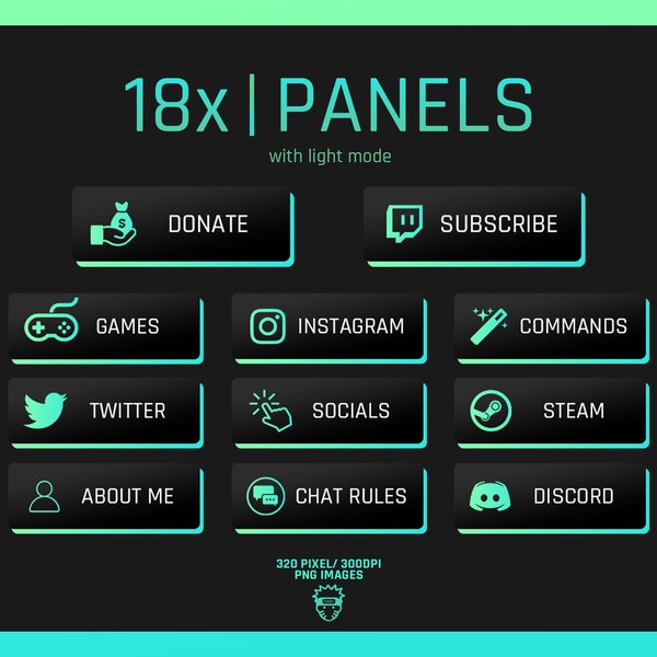 18x Teal Twitch Glow Panels Pack / Green / Blue / Cute Panels / Neon Panels