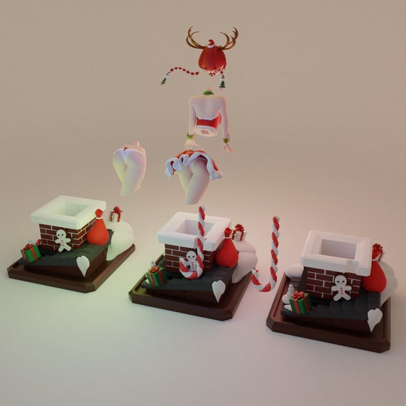 煙突に閉じ込められたアニメのトナカイサンタガールフィギュア（3D