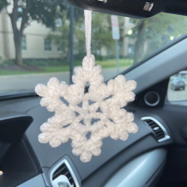 Crochet snowflake charm, Snowflake car charm, Rearview mirror charm, Snowflake charm, Crochet car accessory
