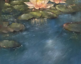 Waterlilies Pastel Drawing: Floral Wall Art (30x40 cm)