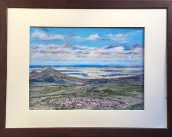 View of the plains Segovia Original pastel painting Soft pastel artwork 8x11 Gift idea Home decoration Handmade Single copy No print.