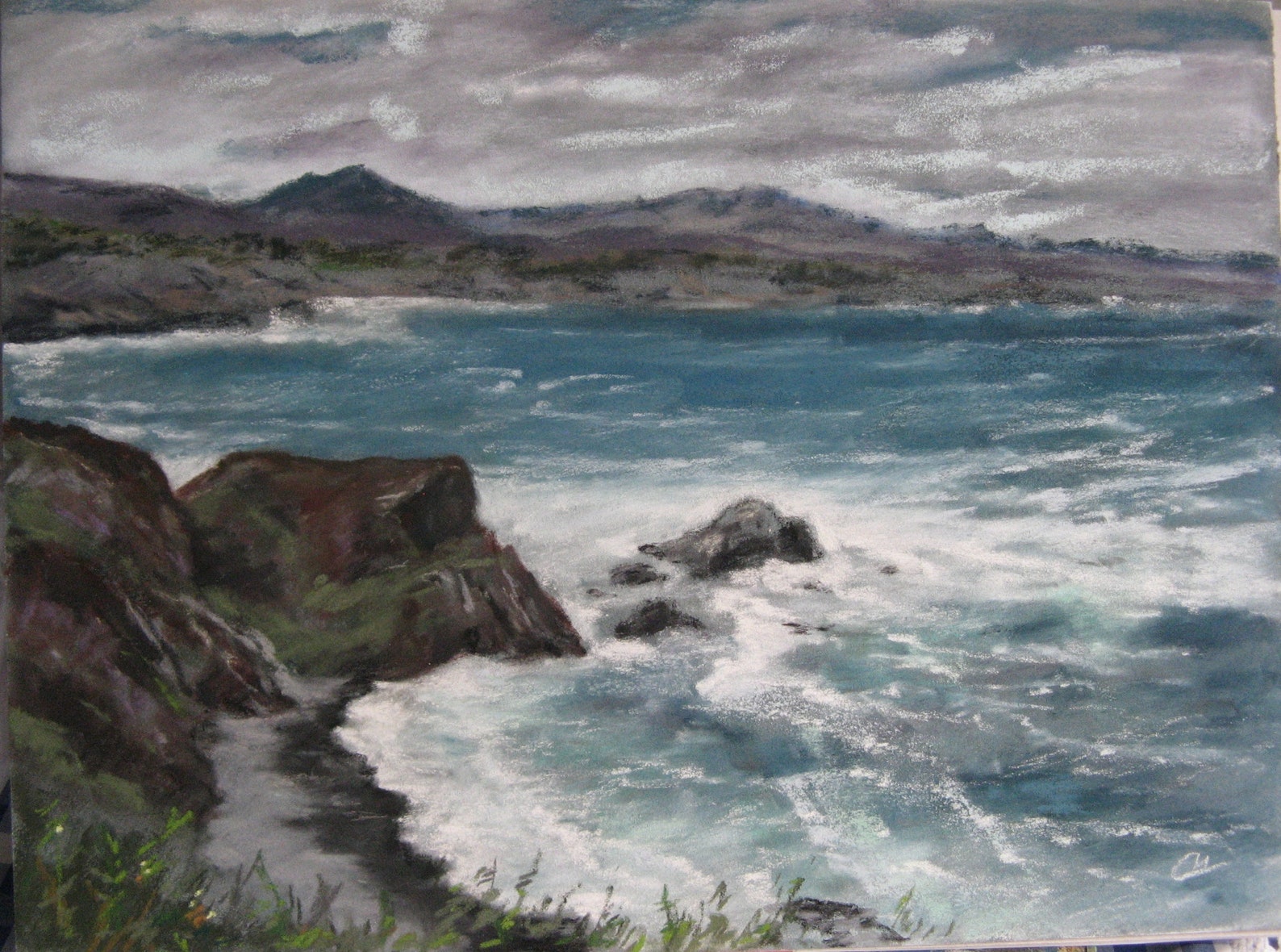 Seascape Pastel Painting Beach Landscape Galicia Spain Soft Pastel