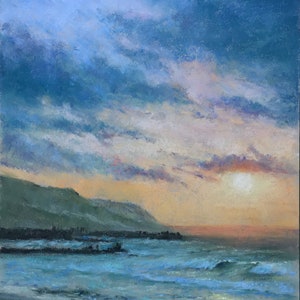 Zonsondergang op zee. Pastel.