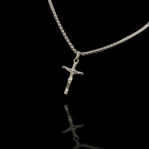 Crucifix Necklace with 3mm Wheat Chain. Silver Stainless Waterproof
