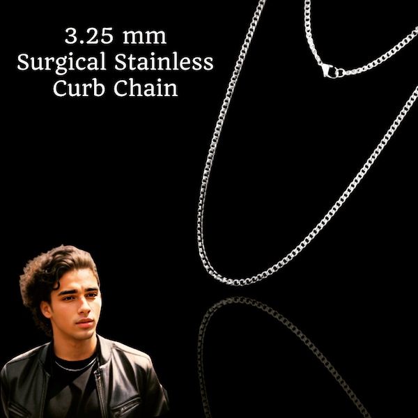 Stainless Curb Chain Micro Cuban Necklace Mens or Womens Necklace