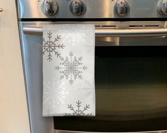 Snowflake Holiday Hand Towel | Christmas Decor | Xmas Bath Towel | Black and White Christmas | Kitchen Towel