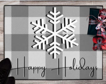 Christmas Doormat | Buffalo Plaid Decor | Holiday Doormat | Snowflake Decor | Indoor/Outdoor Rug  (18x24,24x36,36x60)