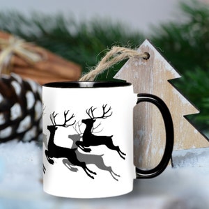 Reindeer Christmas Mug | Reindeer Gifts | Christmas Gift | Holiday Gift | Xmas Gift | Winter Mug | Modern Farmhouse |  Black and White Xmas