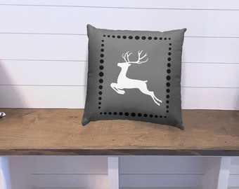 Reindeer Pillow | Christmas Pillow | Holiday Throw Pillow | Black and White Xmas | Reindeer Decor | Winter Throw Pillow  (16x16, 18x18)