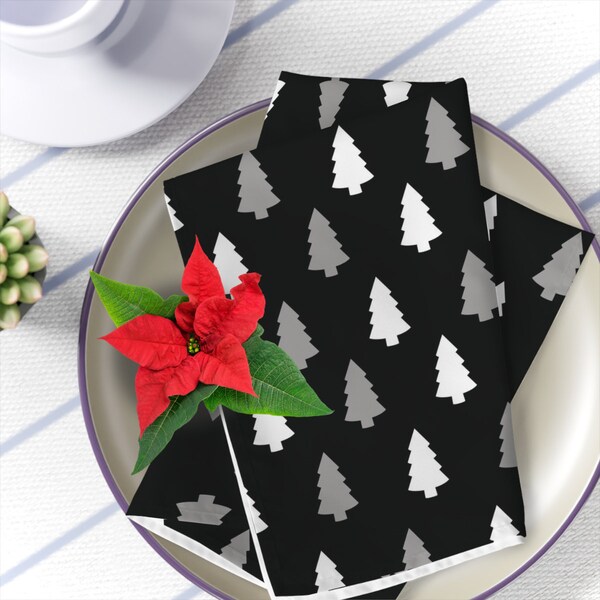 Linen Napkins With Black Christmas Trees – Etsy