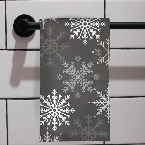 Snowflake Christmas Hand Towel | Christmas Decor | Xmas Bath Towel | Black and White Christmas | Kitchen Towel
