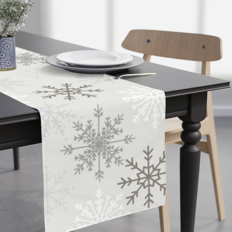 Snowflake Table Runner Holiday Dining Decor Winter Decor Xmas Gift for Her Table Linen image 1