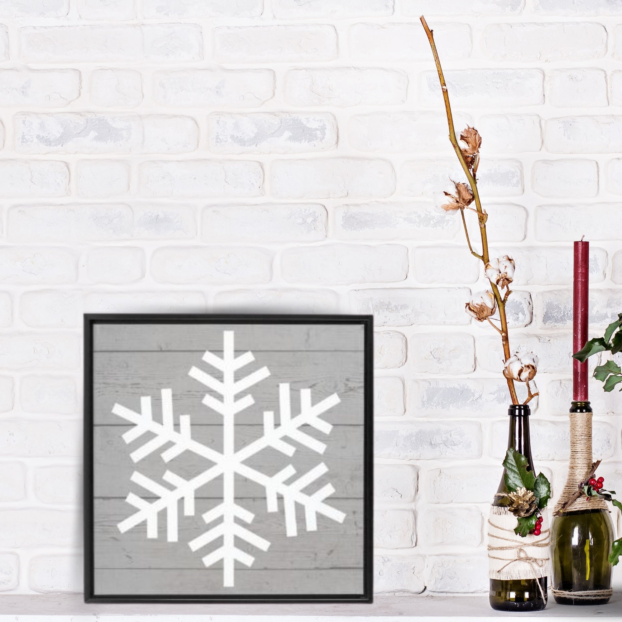 Snowflake Wall Decor Framed Canvas Art Holiday Wall Art Modern