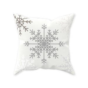 Snowflake Pillow | White Holiday Decor | Christmas Throw Pillows | Snowflake Decor (16x16, 18x18, 20x20)