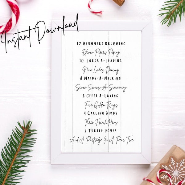 Twelve Days Of Christmas Lyrics Printable Art