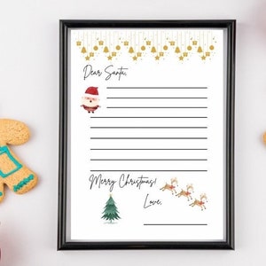 Querido Papá Noel Carta de Navidad Lista de Navidad Feliz Navidad Actividad de escritura para niños Carta a Papá Noel Imprimible Correo a Papá Noel