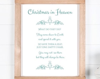 Christmas In Heaven Printable PDF Poem You Print and Frame Memorial Christmas Decoration