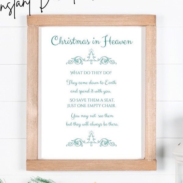 Christmas In Heaven Printable PDF Poem You Print and Frame Memorial Christmas Decoration