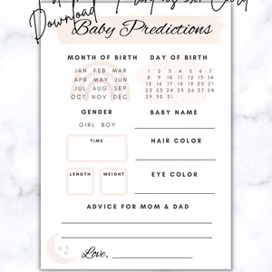 Prédictions de bébé Baby Shower Jeu à Imprimer