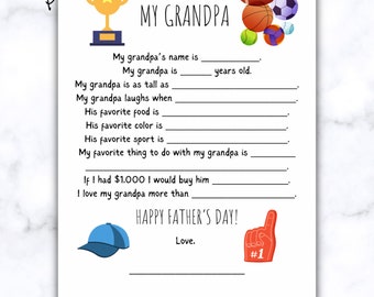 My Grandpa Father’s Day Questionnaire printable worksheet for Grandpa