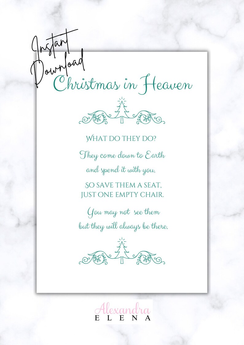Christmas in Heaven Printable PDF Poem You Print and Frame Etsy