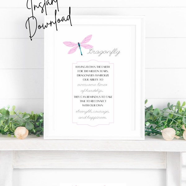 Dragonfly meaning printable PDF pink dragonfly wall art digital print