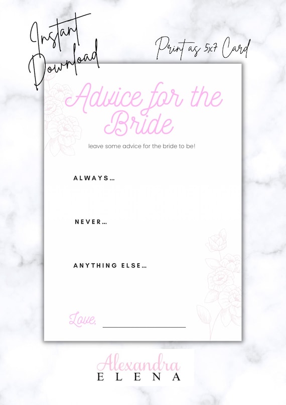 Advice for the Bride Printable Bridal Shower or Bachelorette | Etsy