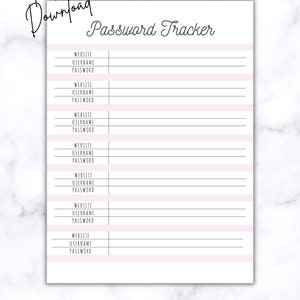 Password Tracker Printable PDF Username and Password List