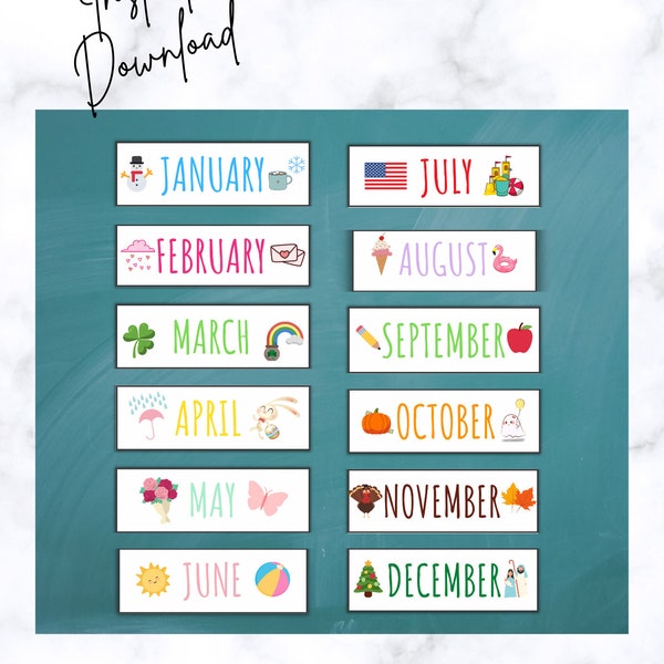 12 Months Of The Year Flashcard Strips For Pocket Chart Learning Printable