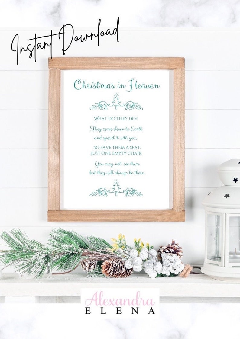Christmas in Heaven Printable PDF Poem You Print and Frame Memorial