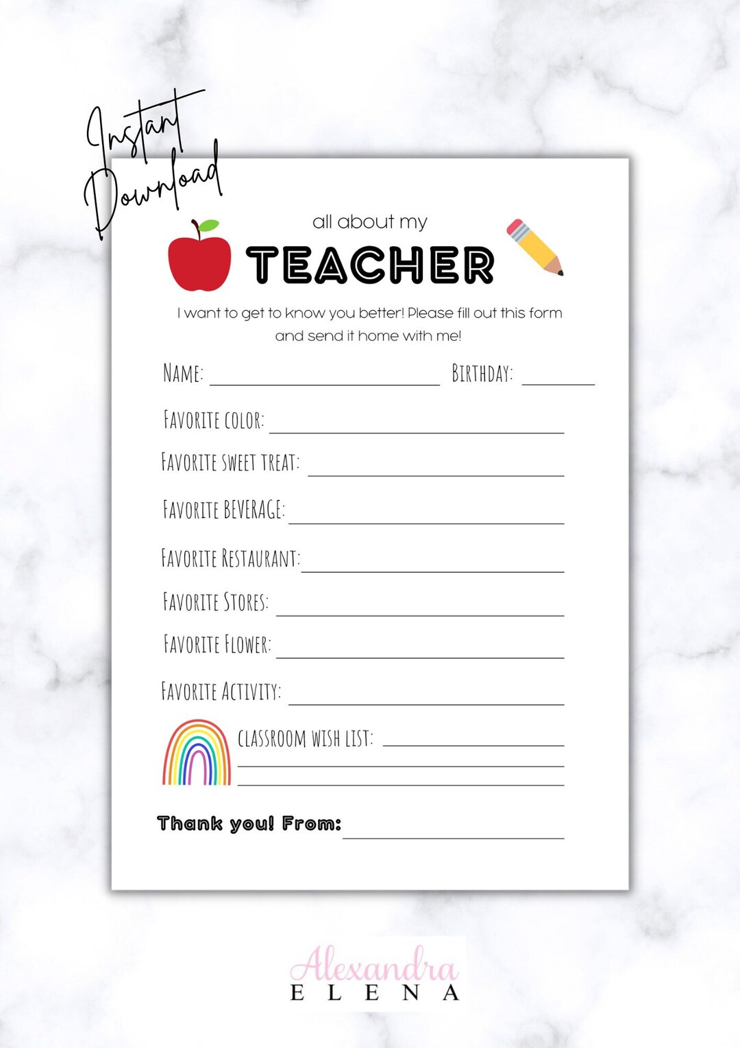 All About My Teacher Questionnaire For Teachers Get To Know My Teacher 