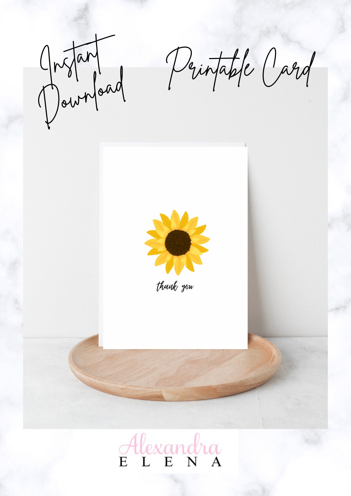 Pretty Sunflower Thank You Printable Card - Etsy