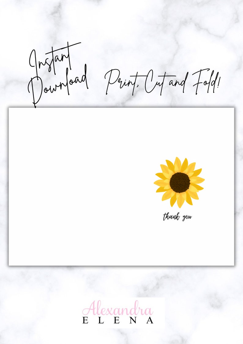 Pretty Sunflower Thank You Printable Card - Etsy