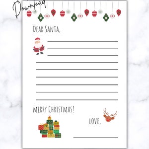 Querido Papá Noel Carta de Navidad Lista de Navidad Actividad de escritura para niños de Navidad Carta a Papá Noel Correo imprimible a Papá Noel Membrete de Querido Papá Noel