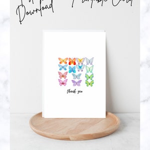 Rainbow Watercolor Butterfly Thank You Printable Card