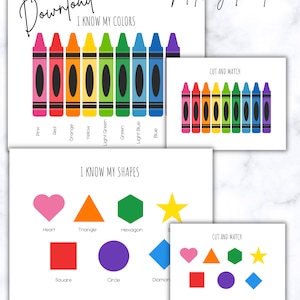 I know My Colors and Shapes Cut and Match Worksheets color matching printable shape matching printable