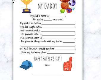 My Daddy Father’s Day Questionnaire printable worksheet for Dad