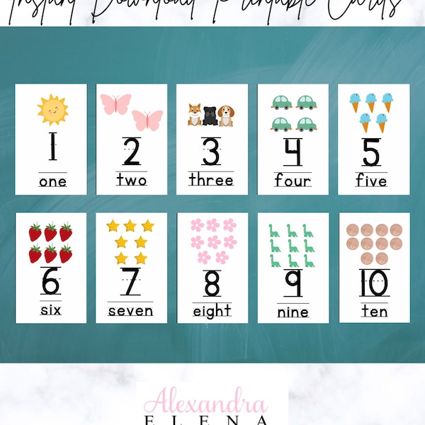 Number Wall Cards 1-10 Counting Picture Wall posters for classroom printable