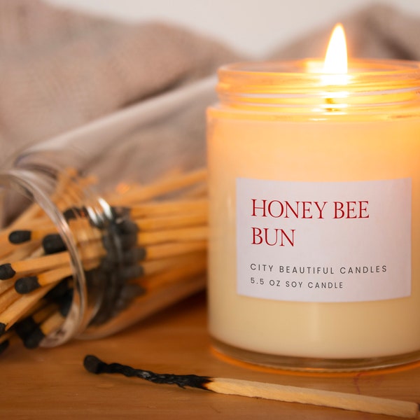 Honey Bee Bun | Handmade Soy Candle | Clean Burning Candle | Apple Scented Candle | Honey Scented Candle | City Beautiful Candles
